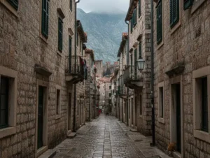 Ruas de pedra da cidade velha de Kotor sem turistas