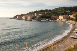 vista do litoral de Izola fora do verão na Eslovênia