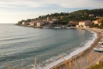 vista do litoral de Izola fora do verão na Eslovênia