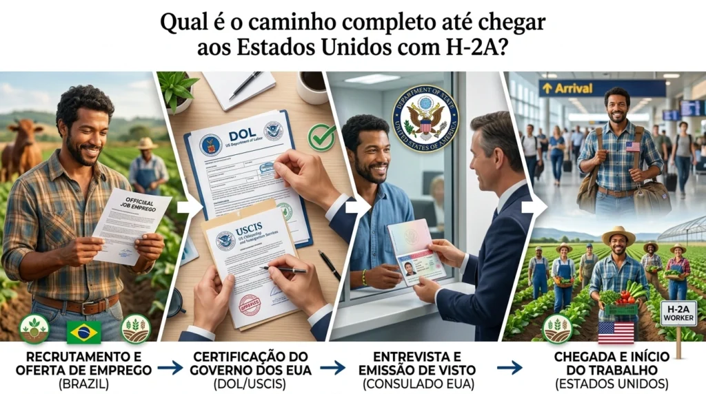 Qual é o caminho completo até chegar aos Estados Unidos com H-2A?